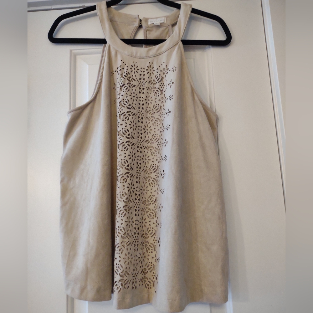 SALE Coco & Jameson Beige Sleeveless Top with Laser Cut Design Size XL